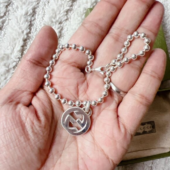 Gucci Interlocking GG Logo Sterling Silver Bracelet 8.3 Inch - New Authentic - Picture 3 of 5